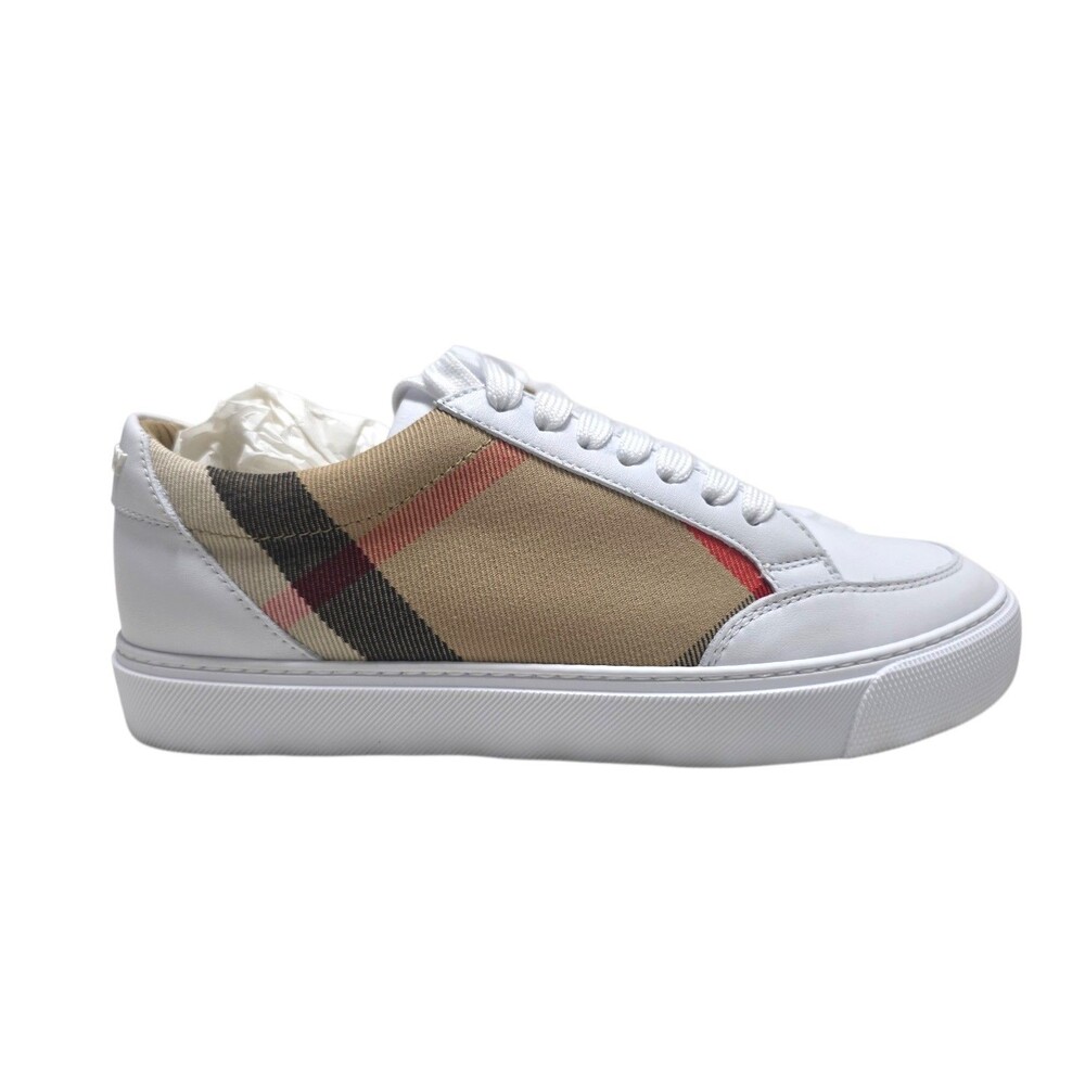 Burberry White Salmond Check Low Top Sneaker Shoe Size 36.5